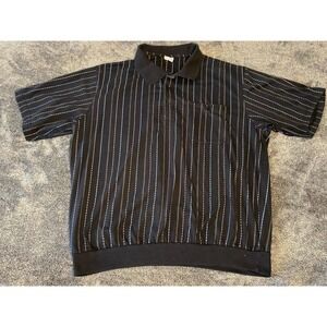 Haband Casual Joe Mens Black Pinstripe Banded Bottom Polo Y2K XL Granpda-Core